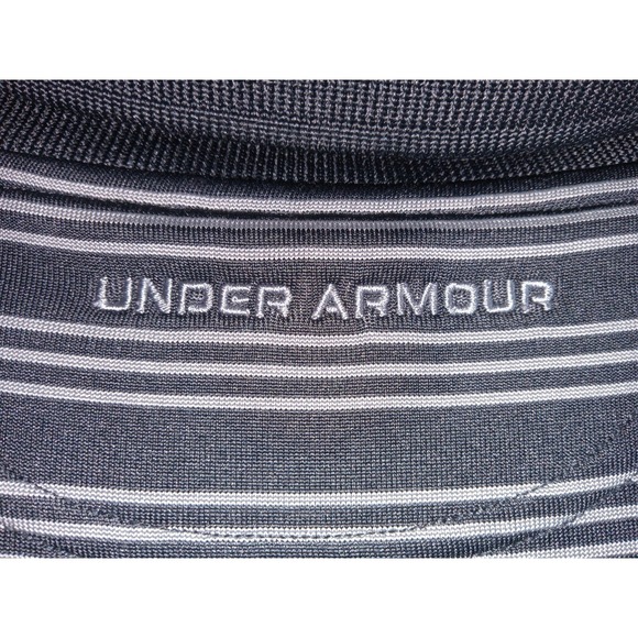 UNDER ARMOUR XXL Polo Heat Gear Dry Shirt Black Grey Striped Golf Preppy Dad Men - Picture 7 of 8